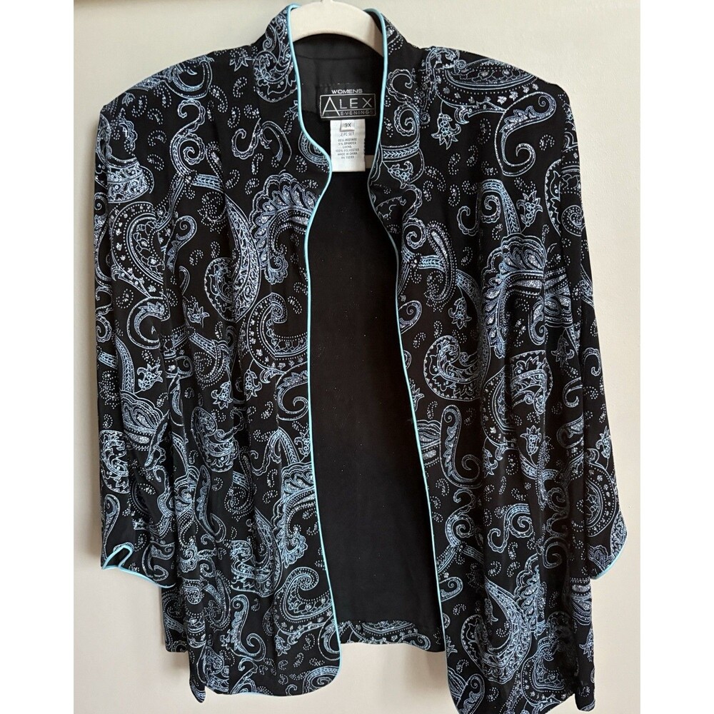 GORGEOUS Women's SZ 3X ALEX EVENINGS Black‎ Silver Floral Glitter Jacket